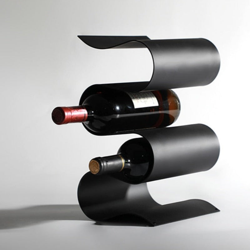 Porte-bouteilles et casier à vin en métal aux courbes créatives, capacité de 4 bouteilles