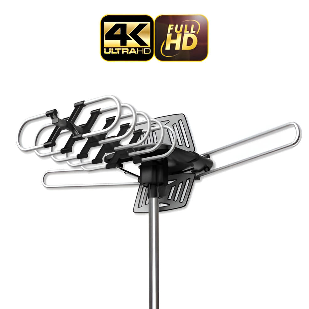Antenne TV extérieure numérique HD longue portée 2025 avec moteur directionnel 360° complet, chaînes HD gratuites | Filindra