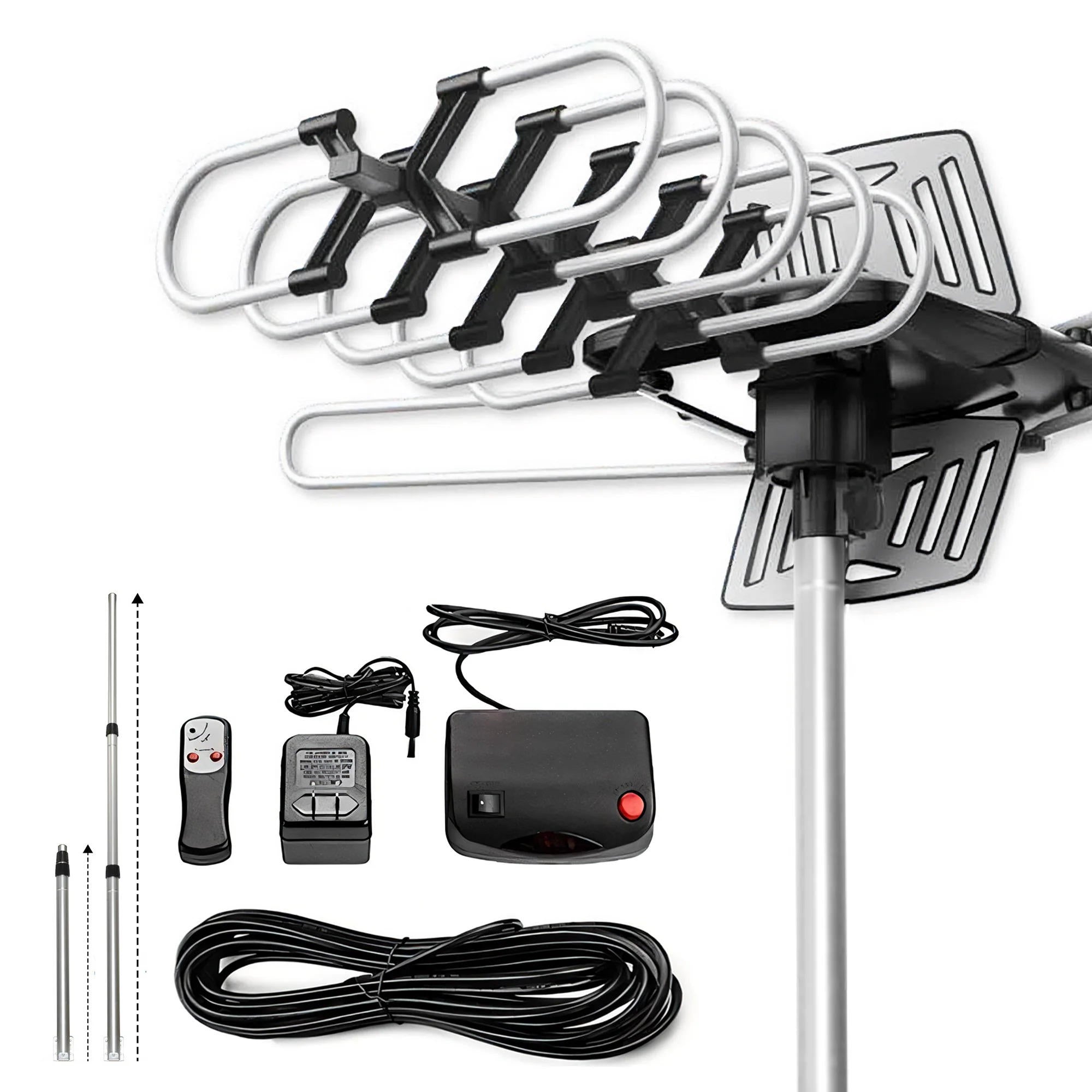 Antenne TV extérieure numérique HD longue portée 2025 avec moteur directionnel 360° complet, chaînes HD gratuites | Filindra