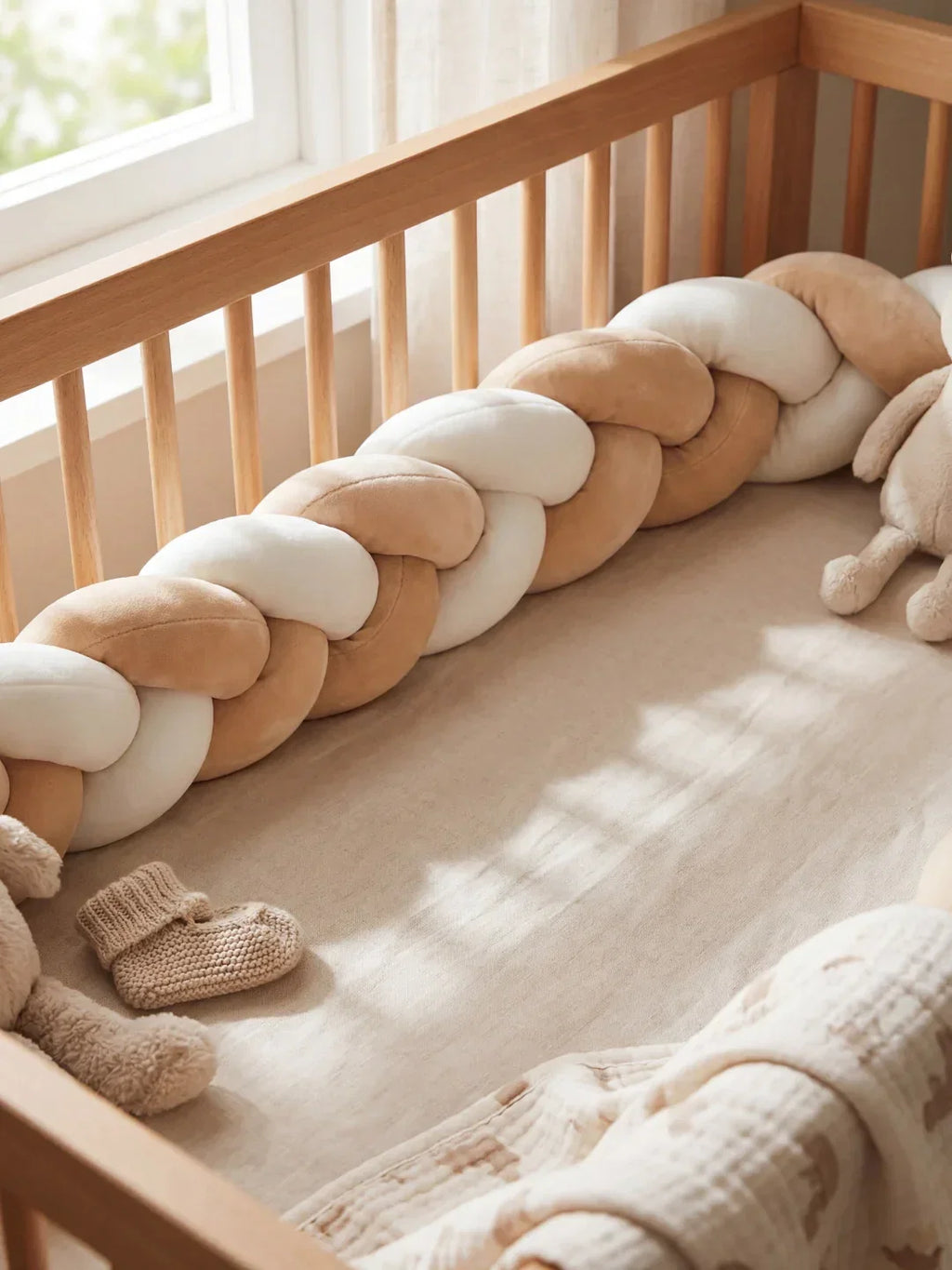 Two-Tone Braided Baby Crib Bumper — Premium Protection