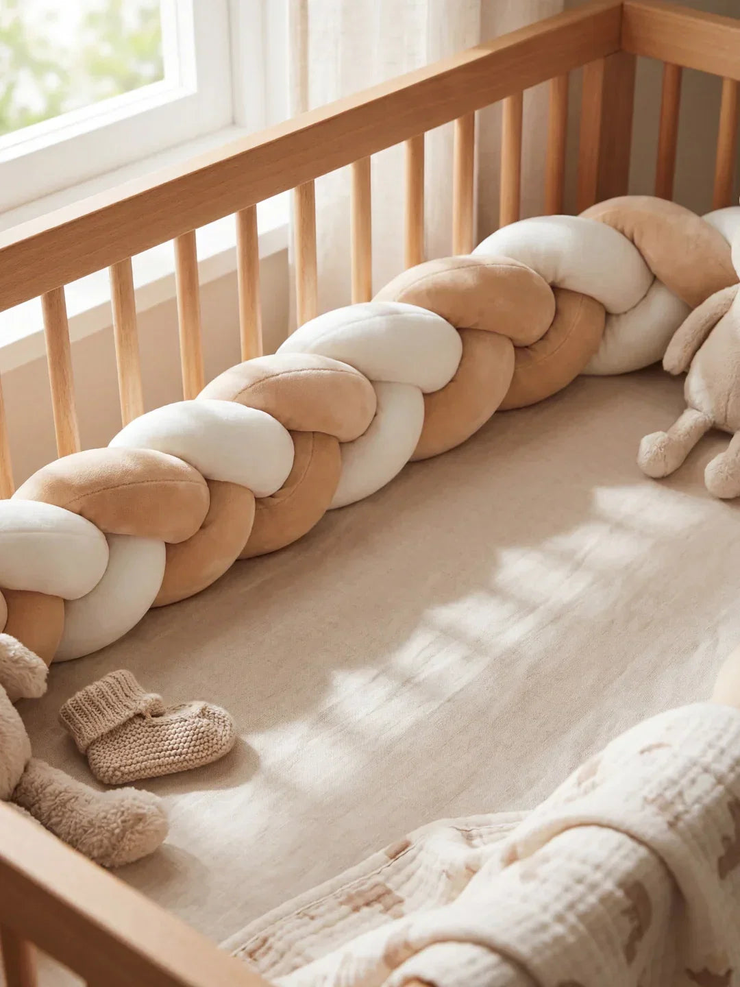 Two-Tone Braided Baby Crib Bumper — Premium Protection