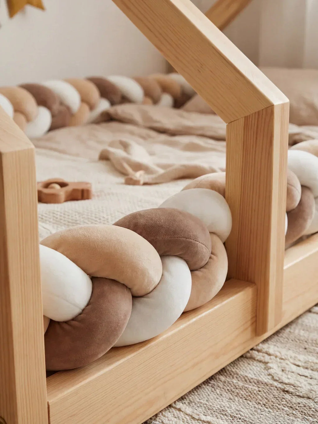 Terracotta Braided Velvet Baby Bed Bumper — Plush Crib Edge Cushion