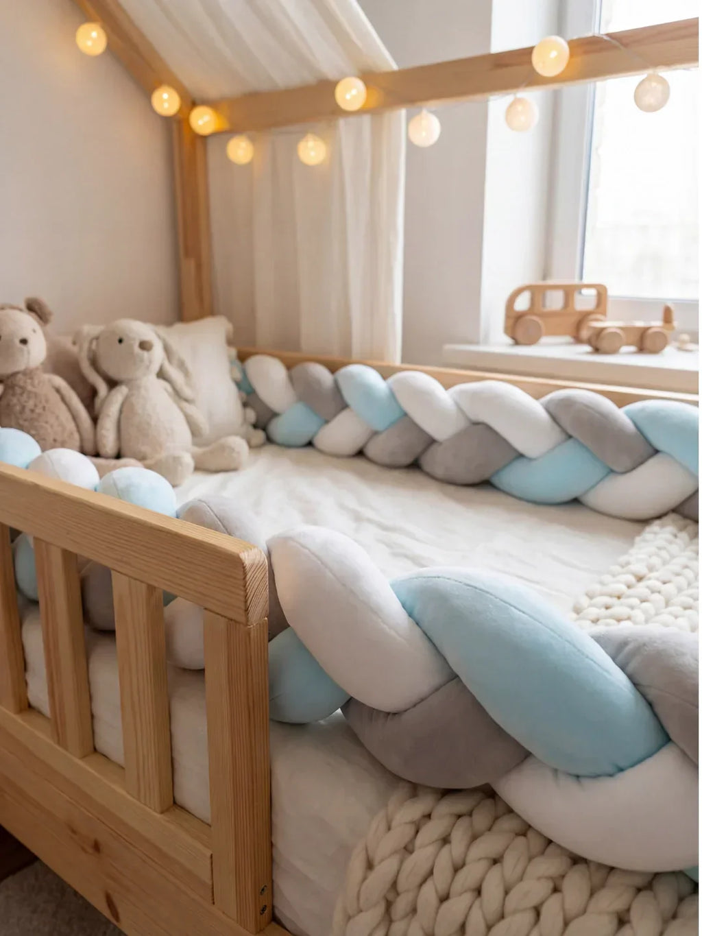Terracotta Braided Velvet Baby Bed Bumper — Plush Crib Edge Cushion