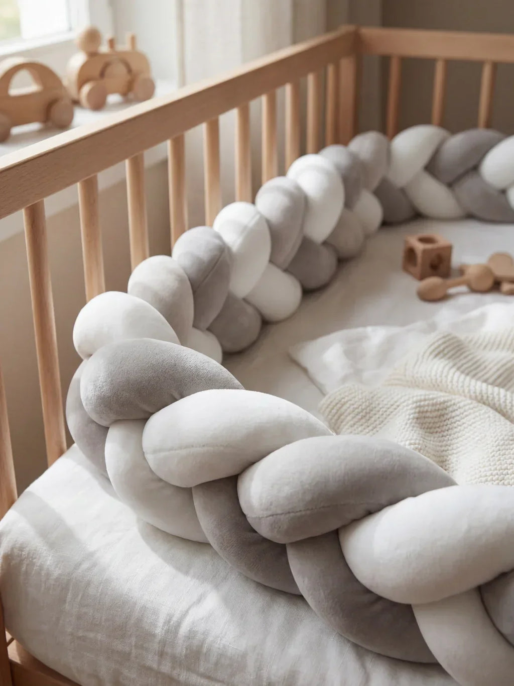 Two-Tone Braided Baby Crib Bumper — Premium Protection
