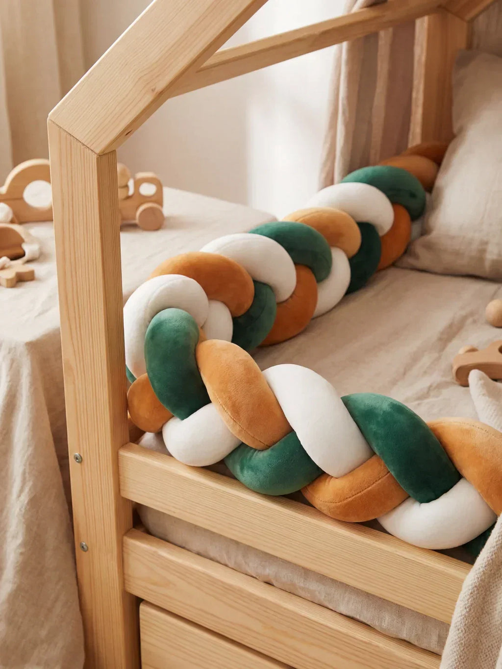Terracotta Braided Velvet Baby Bed Bumper — Plush Crib Edge Cushion