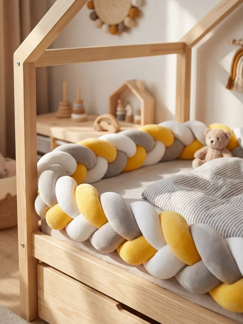 Terracotta Braided Velvet Baby Bed Bumper — Plush Crib Edge Cushion