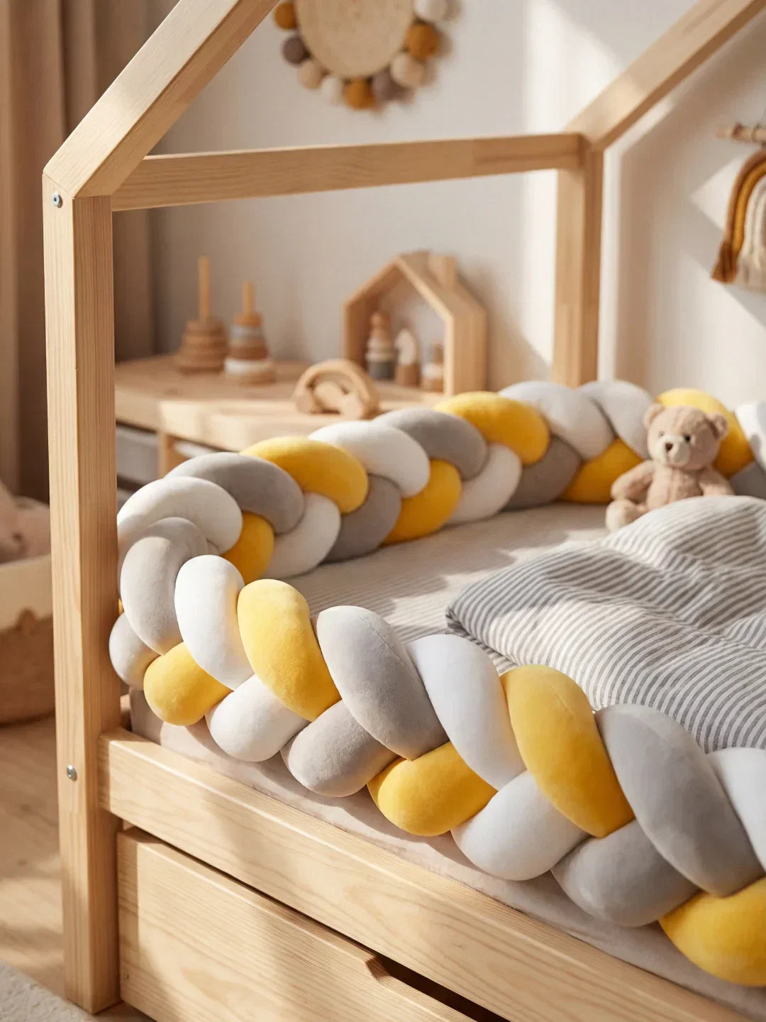 Terracotta Braided Velvet Baby Bed Bumper — Plush Crib Edge Cushion