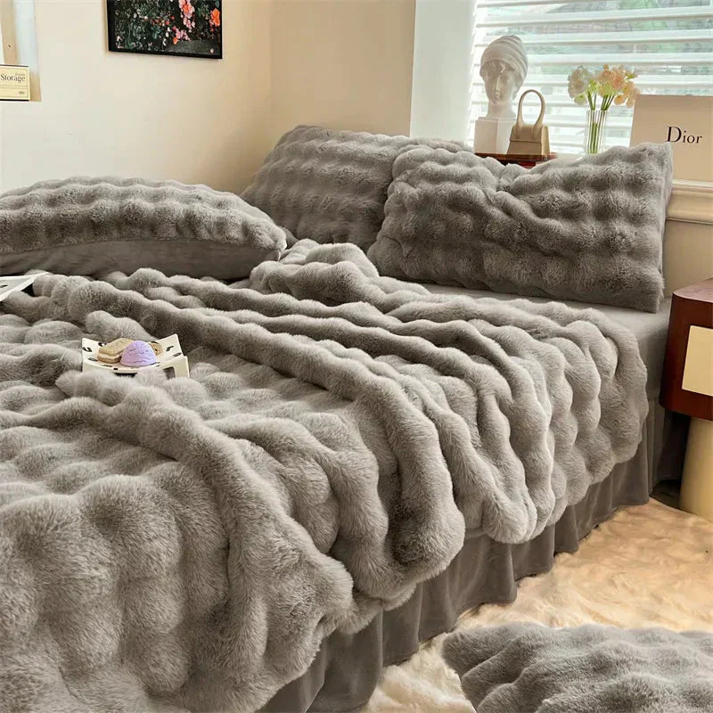 Manta de peluche em pelo sintético ultramacio com padrão de bolhas