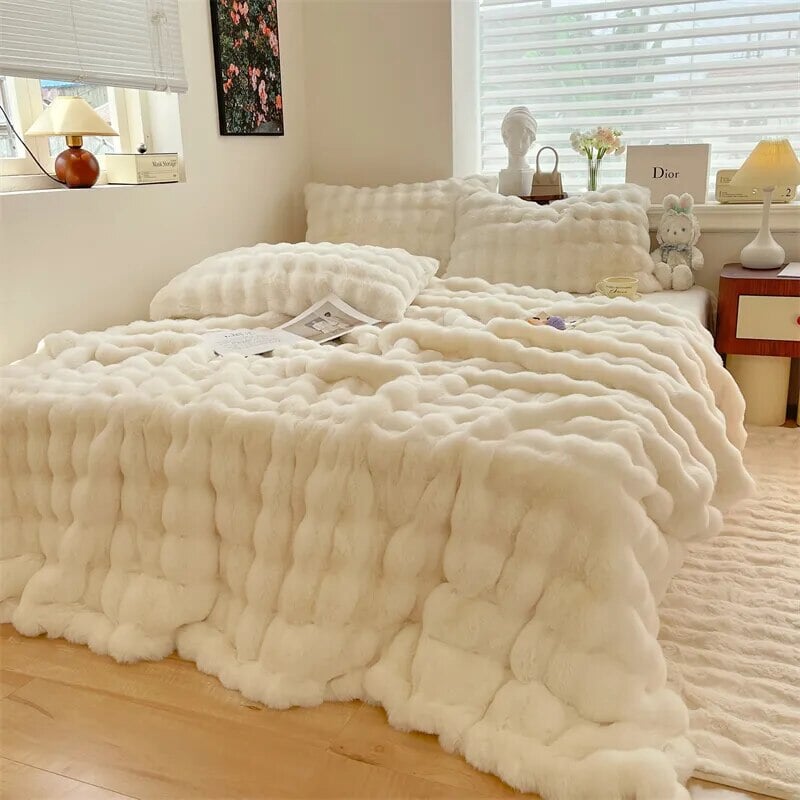 Manta de peluche em pelo sintético ultramacio com padrão de bolhas
