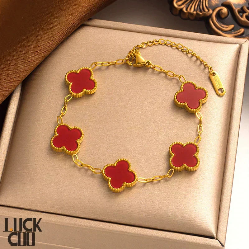 Liora Clover Charm Bracelet — Gold Plated Stainless Steel, Four Floral Charms