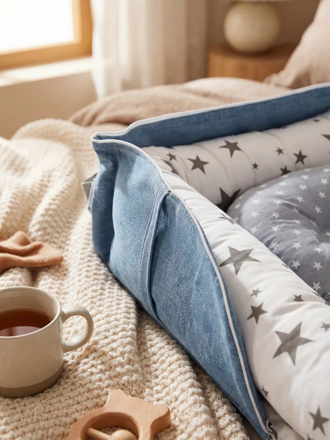 通気性のあるコットン製ベビーネストラウンジャー — 超ソフトな体に沿うデザイン