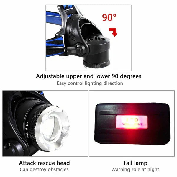 990000LM Rechargeable LED Headlamp Zoomable Torch Tactical Headlight Flashlight | Filindra