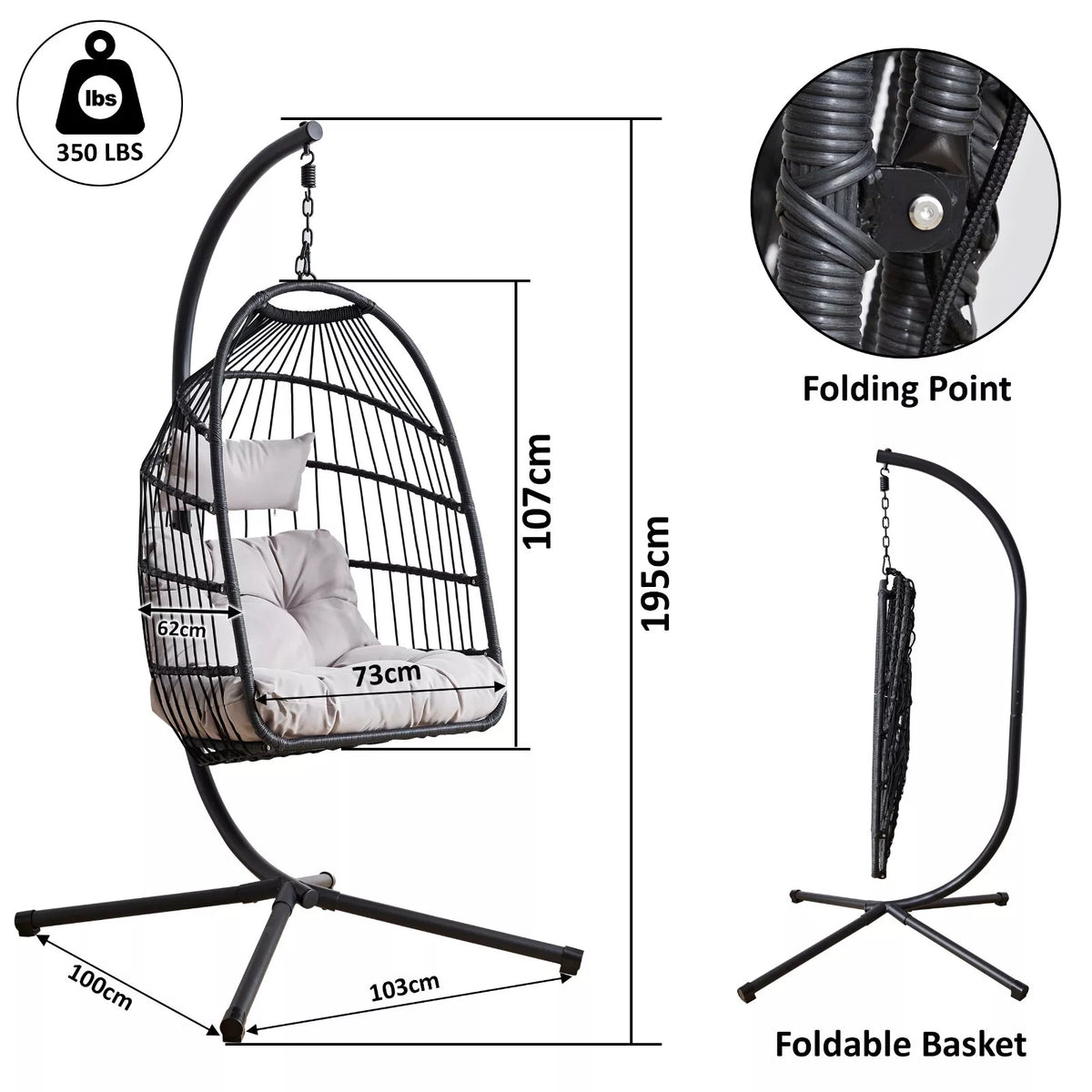 Fauteuil suspendu en rotin haut de gamme avec coussins moelleux