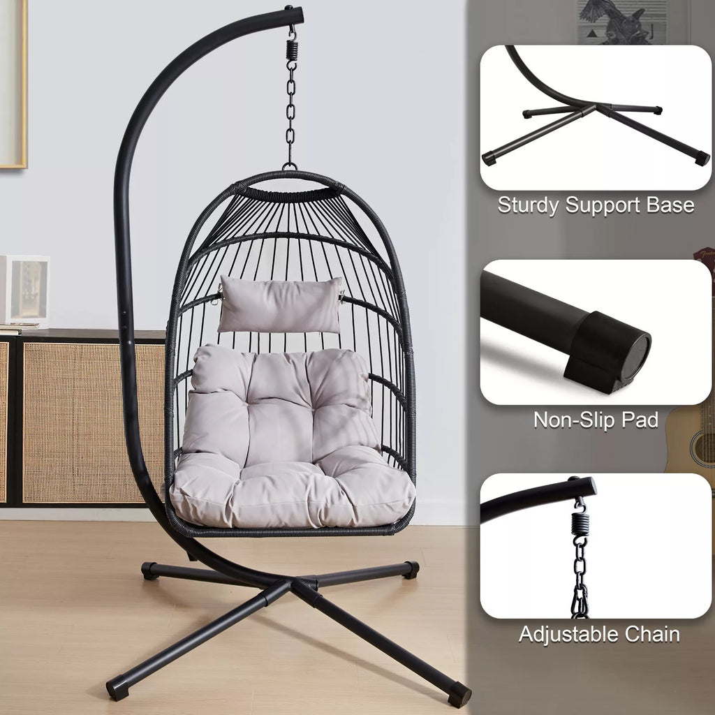 Fauteuil suspendu en rotin haut de gamme avec coussins moelleux