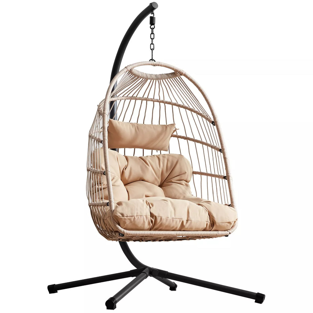 Fauteuil suspendu en rotin haut de gamme avec coussins moelleux