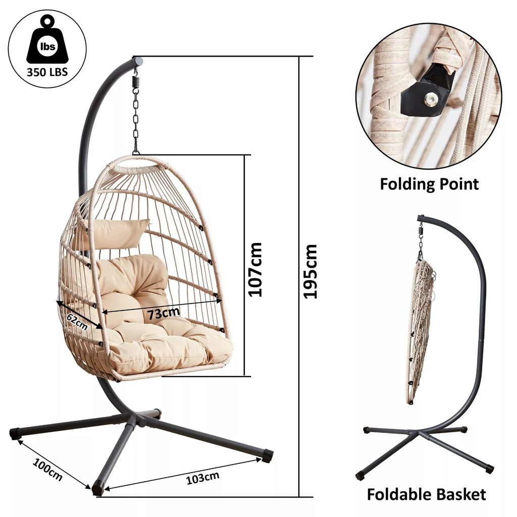 Fauteuil suspendu en rotin haut de gamme avec coussins moelleux