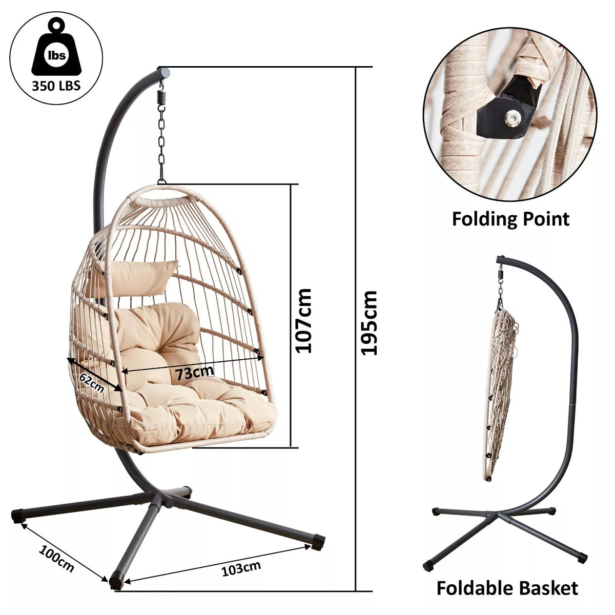 Fauteuil suspendu en rotin haut de gamme avec coussins moelleux