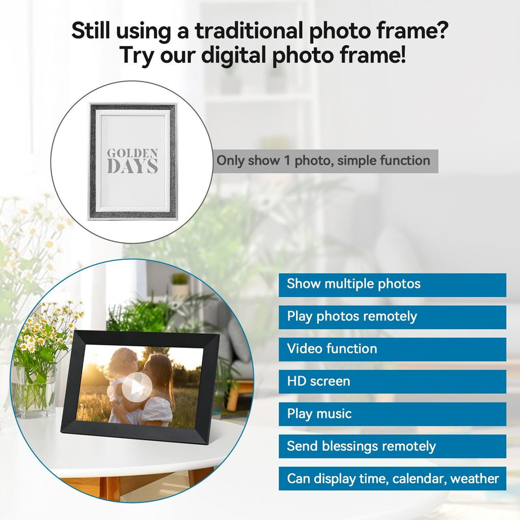 Digitaler WLAN-Bilderrahmen 10,1 Zoll — 1080P-HD-Touchscreen