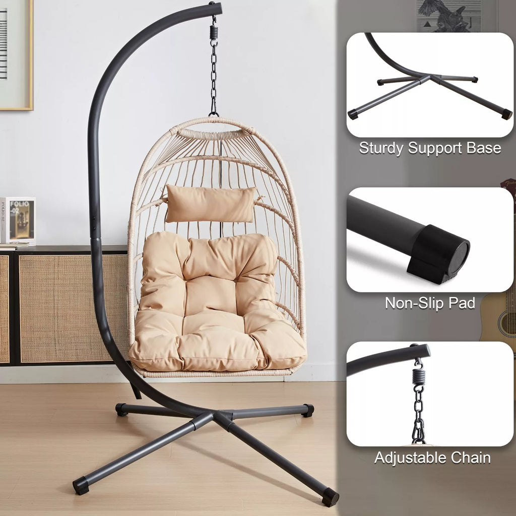 Fauteuil suspendu en rotin haut de gamme avec coussins moelleux