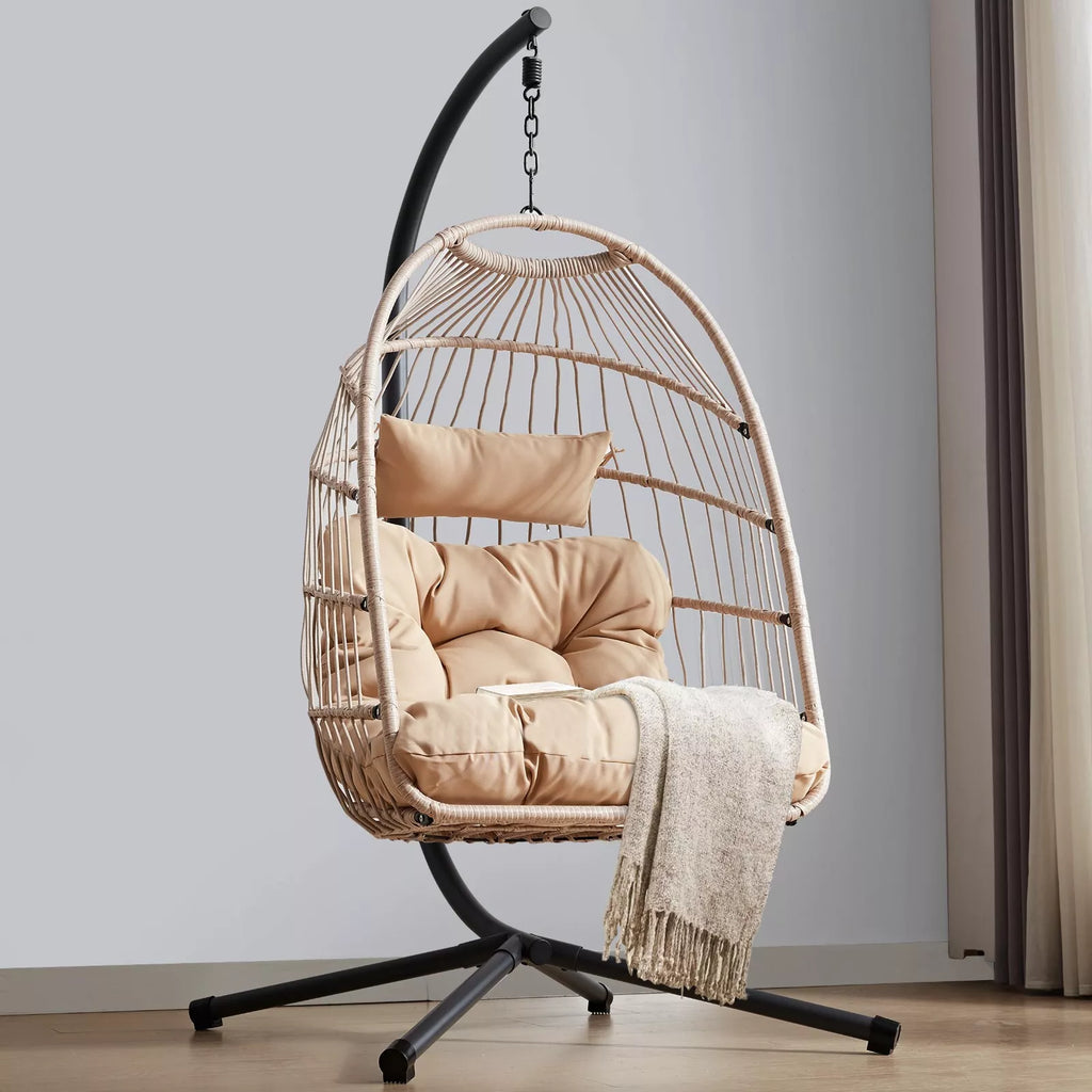 Fauteuil suspendu en rotin haut de gamme avec coussins moelleux
