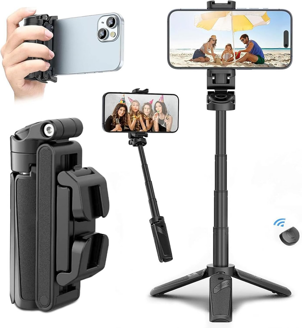 Bluetooth-Selfie-Stick-Stativ — ausziehbarer 4-teiliger 360°-Halter