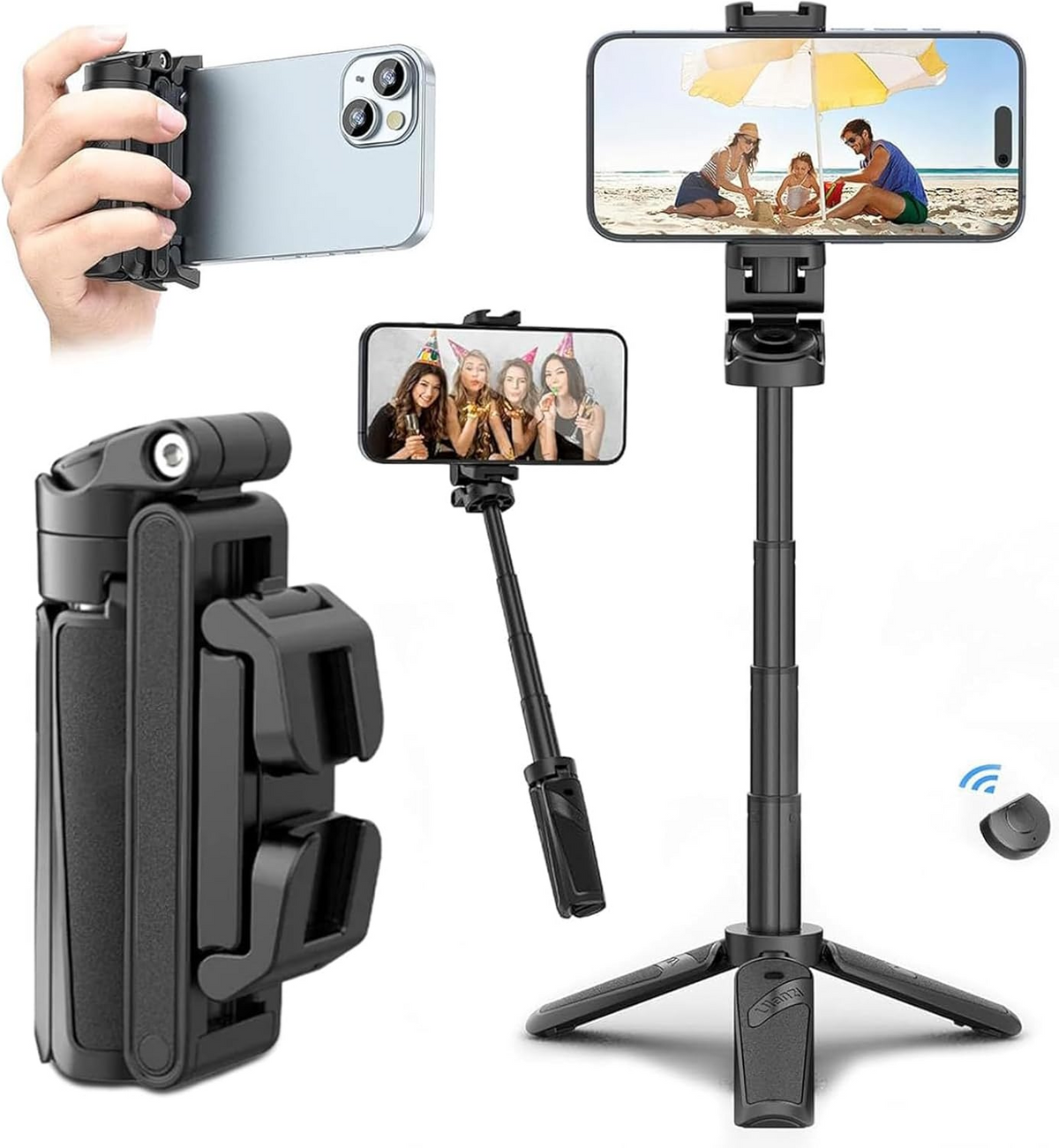 Bluetooth-Selfie-Stick-Stativ — ausziehbarer 4-teiliger 360°-Halter