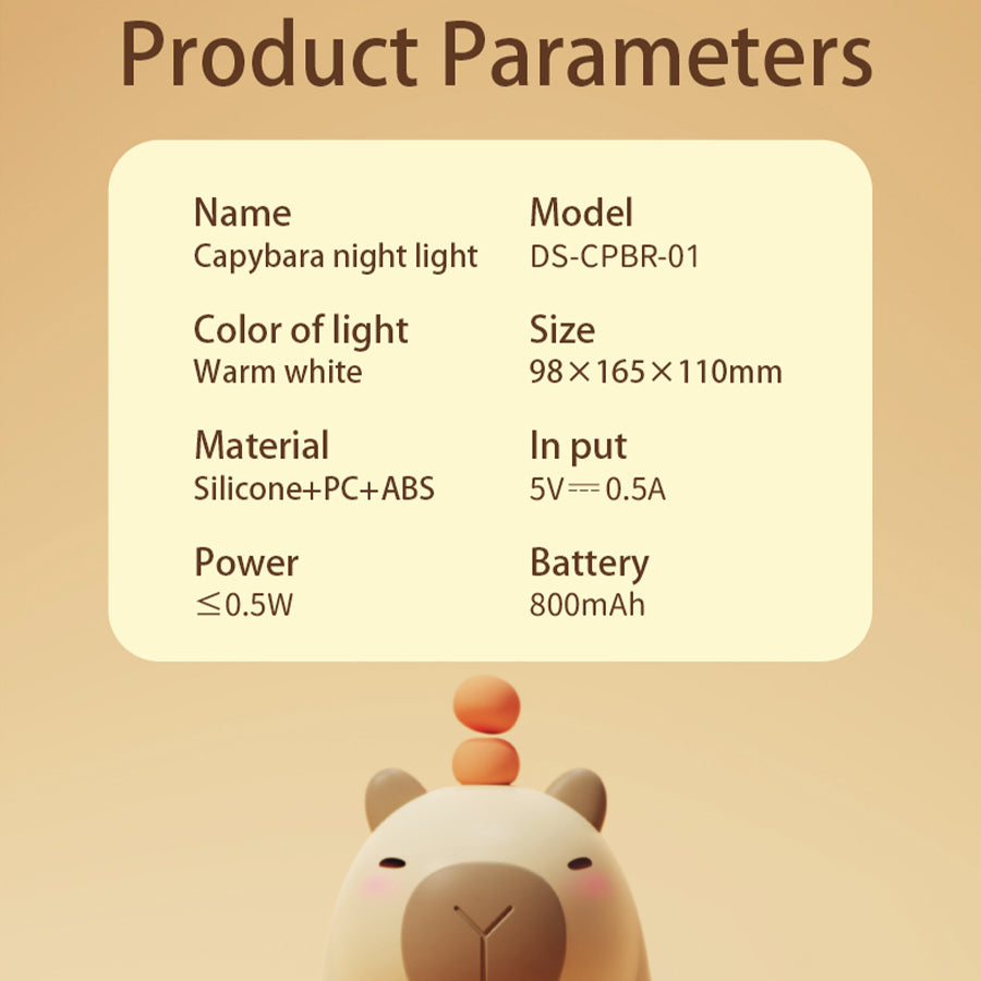 CozyCapybara Touch-Sensitive Nightlight — Warm, Comforting Glow