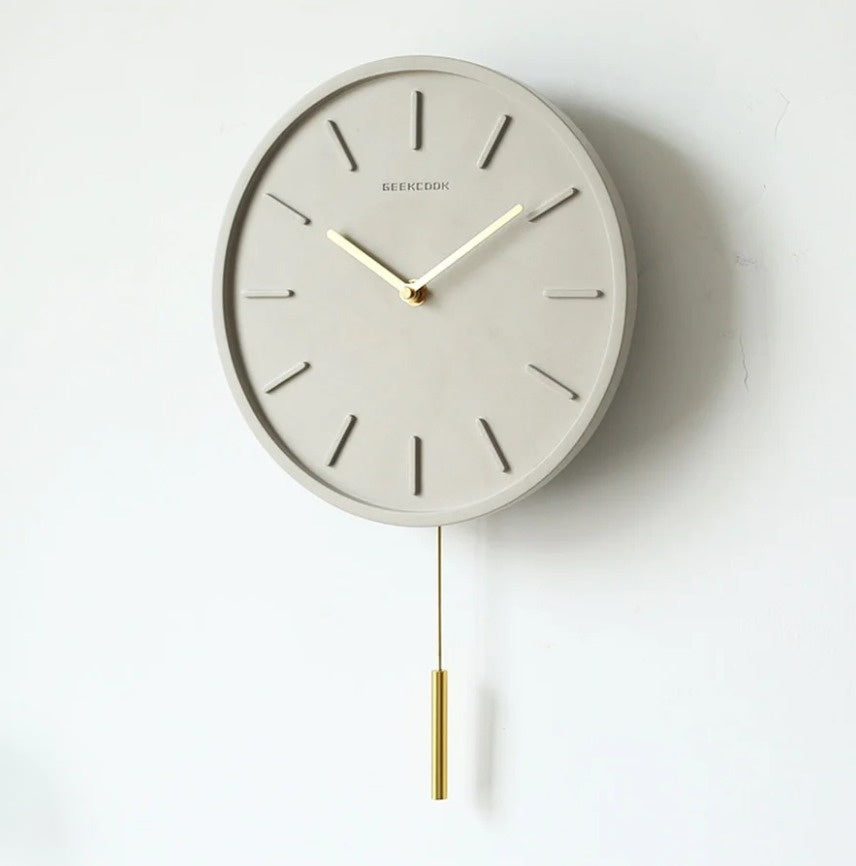 Horloge murale en ciment nordique Fjordline — Suspension métallique minimaliste