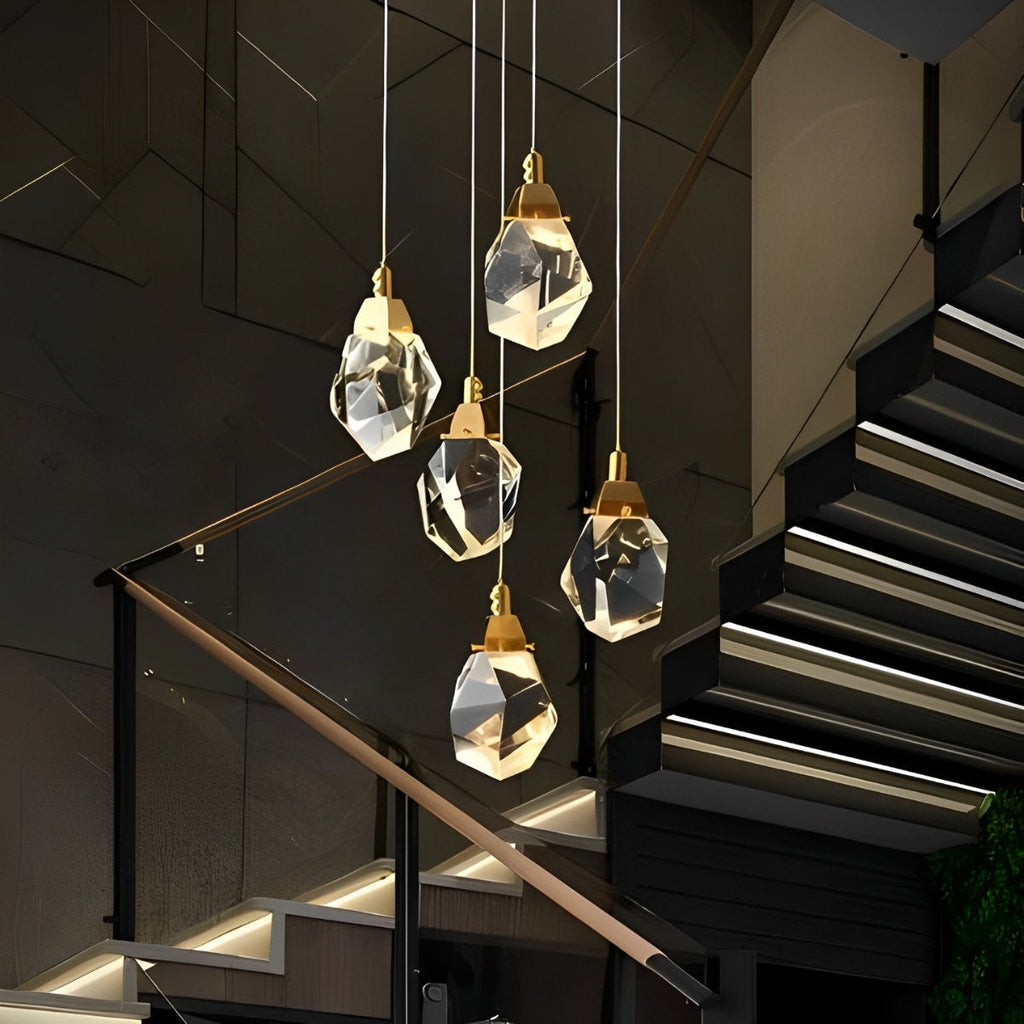 Moderner Spiral-Kronleuchter mit Kristalltropfen — für Duplex-Treppenhäuser