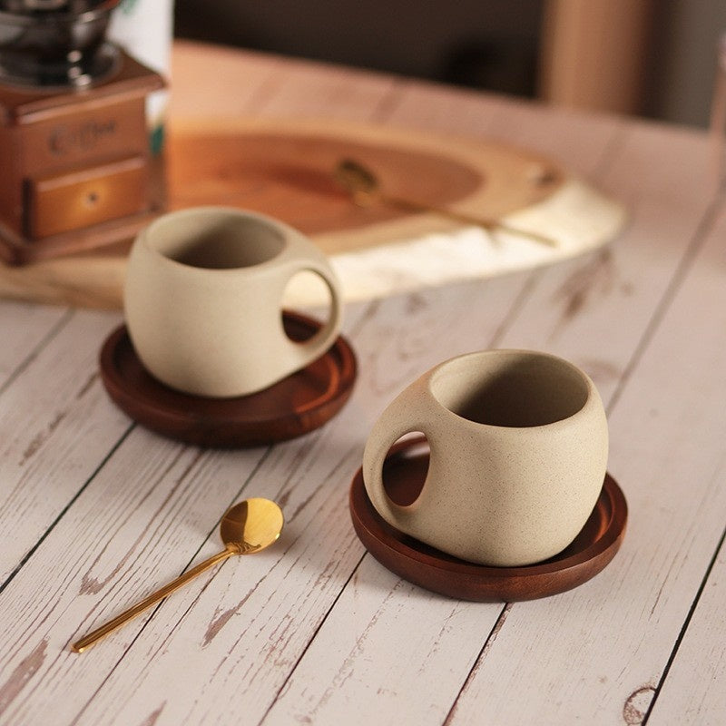 Hana keramisk kaffekoppsset med japansk inspiration — bambufat och sked ingår
