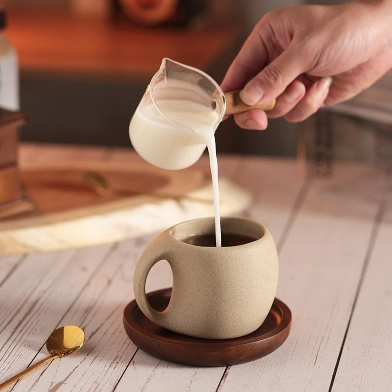 Hana keramisk kaffekoppsset med japansk inspiration — bambufat och sked ingår