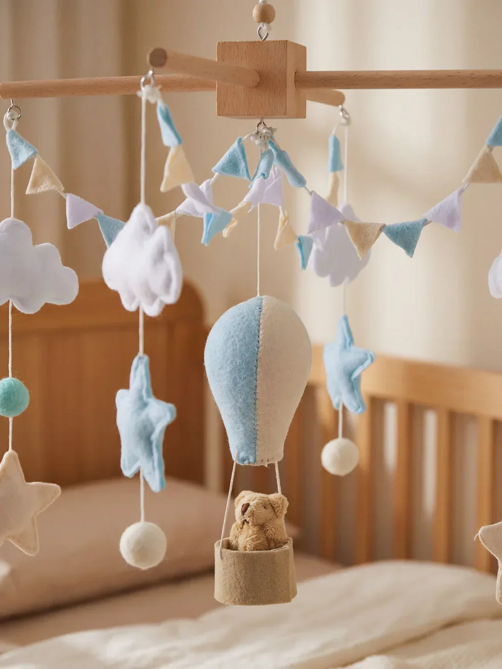 Wooden Baby Crib Mobile — Direct Arm Mount, Minimalist Design
