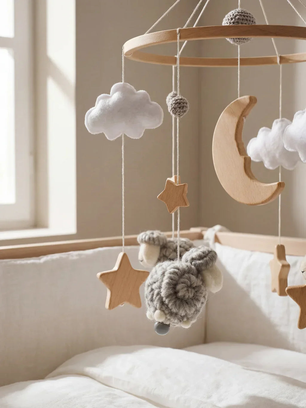 Wooden Baby Mobile — Slow Swaying Motion and Hanging Ornaments