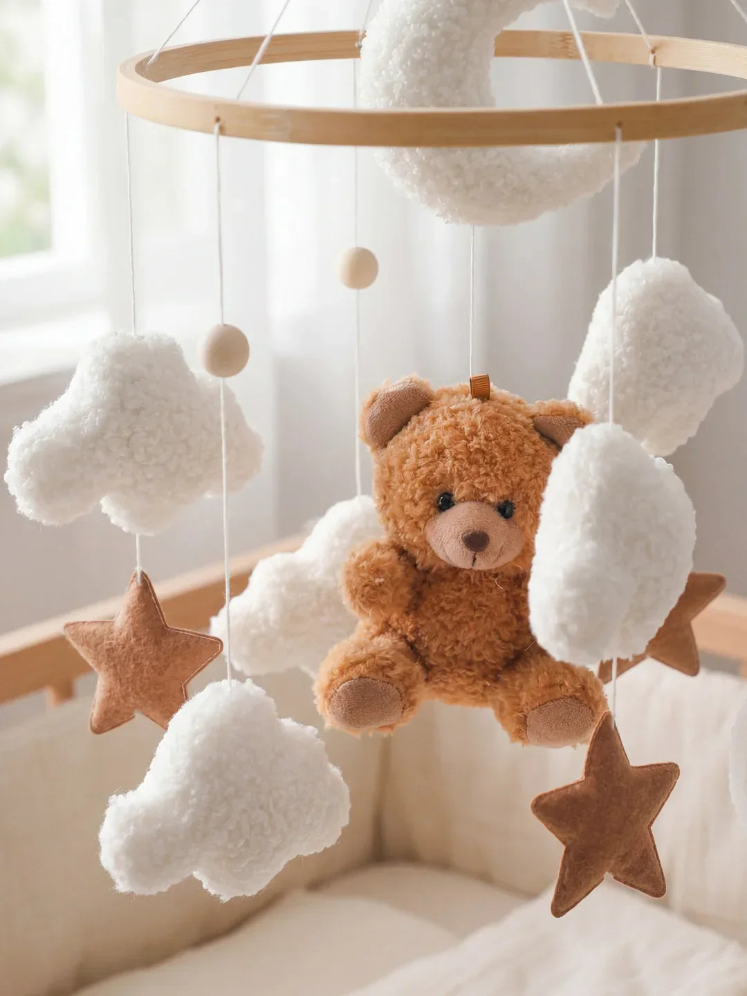 Compact Wooden Baby Mobile and Hanging Support Arm Set