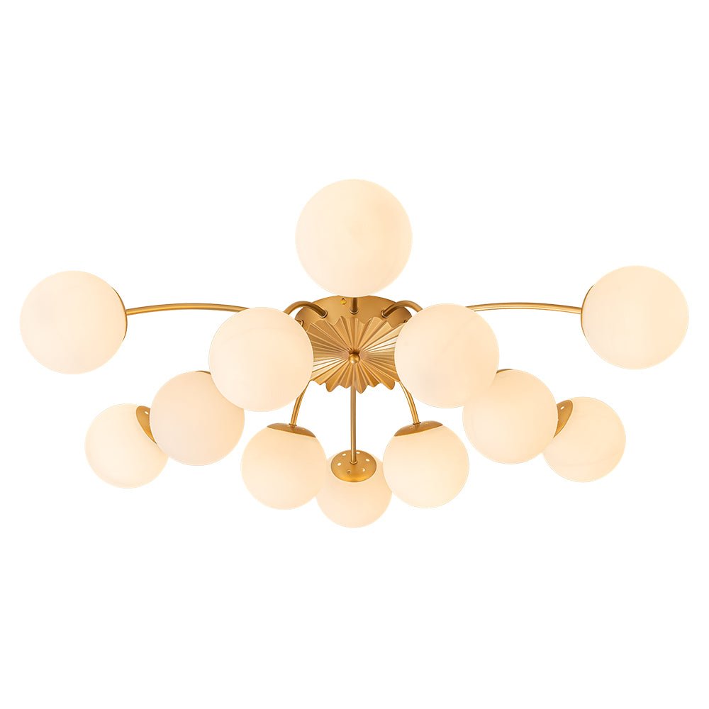 Sputnik 12-Light Brass Ceiling Light — Opal Glass Globes, Dimmable
