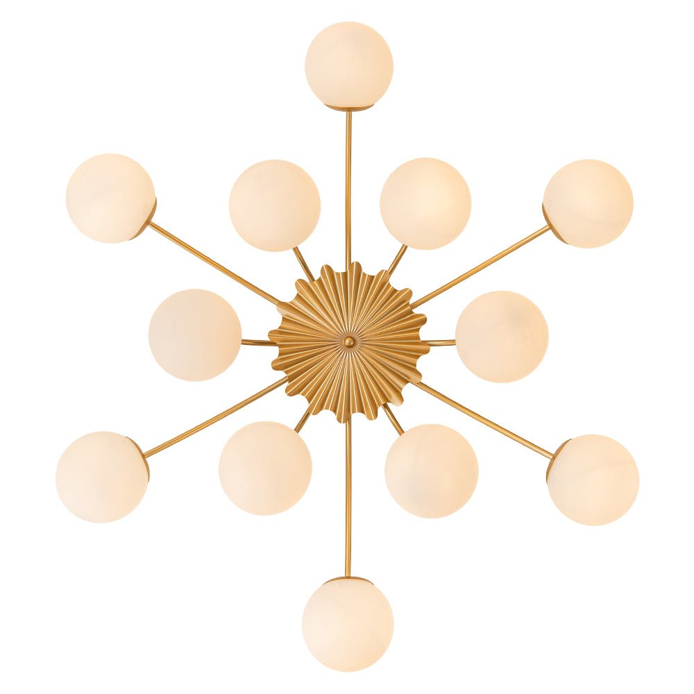 Sputnik 12-Light Brass Ceiling Light — Opal Glass Globes, Dimmable