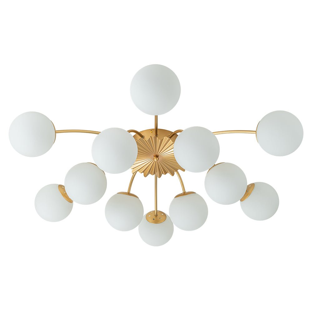 Sputnik 12-Light Brass Ceiling Light — Opal Glass Globes, Dimmable