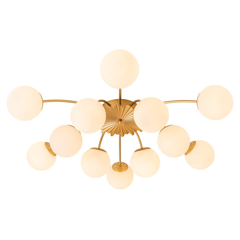 Sputnik 12-Light Brass Ceiling Light — Opal Glass Globes, Dimmable