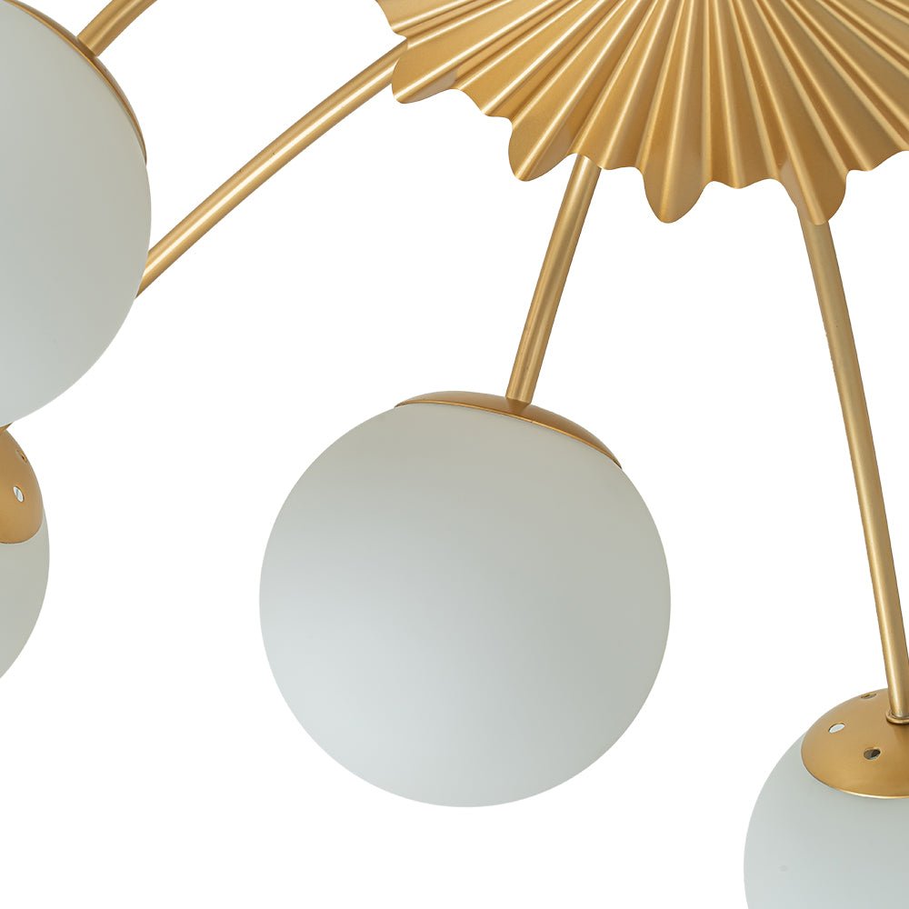 Sputnik 12-Light Brass Ceiling Light — Opal Glass Globes, Dimmable
