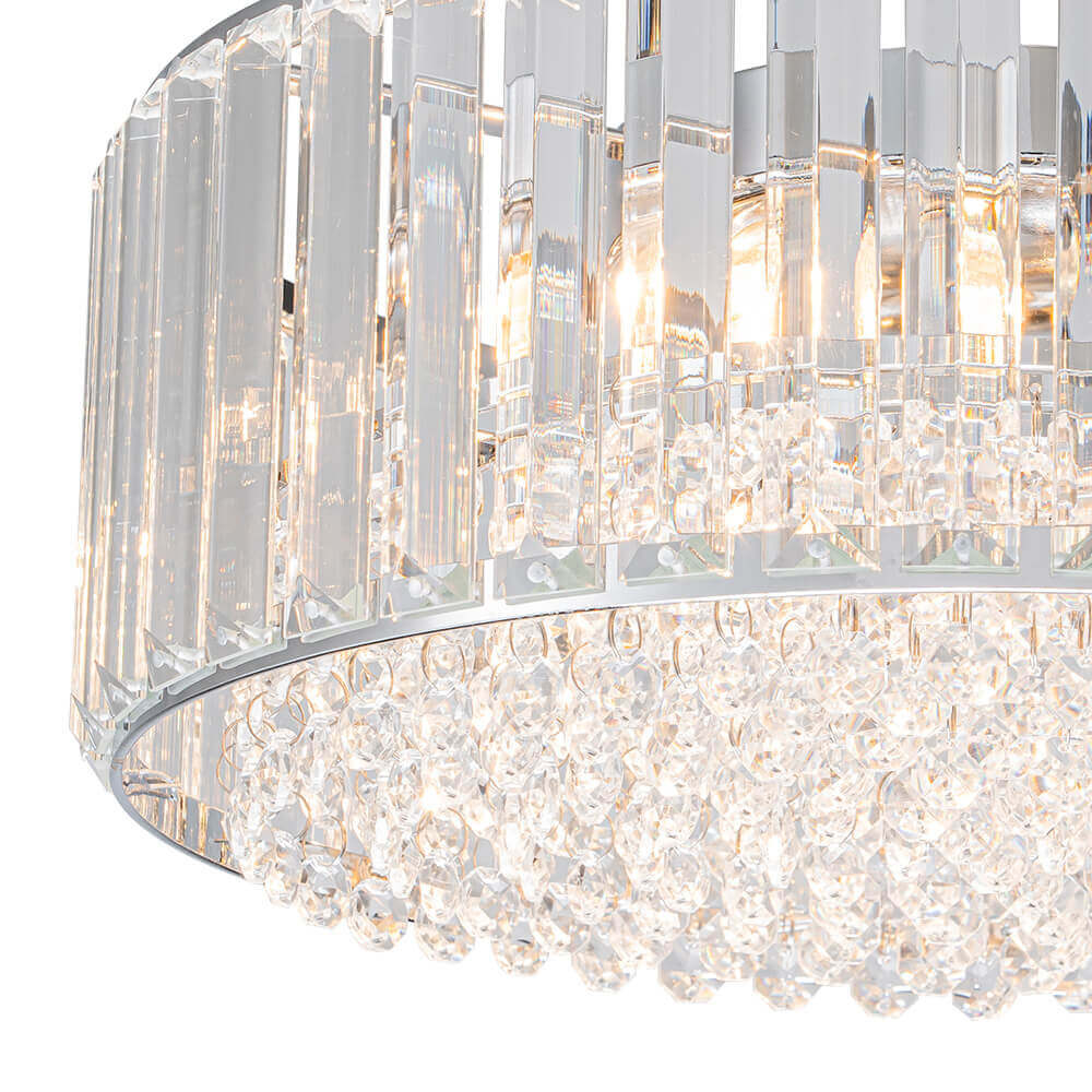 Candeeiro de teto redondo de cristal — cromado preto, 3 luzes reguláveis, montagem de encastrar de 14,2 cm