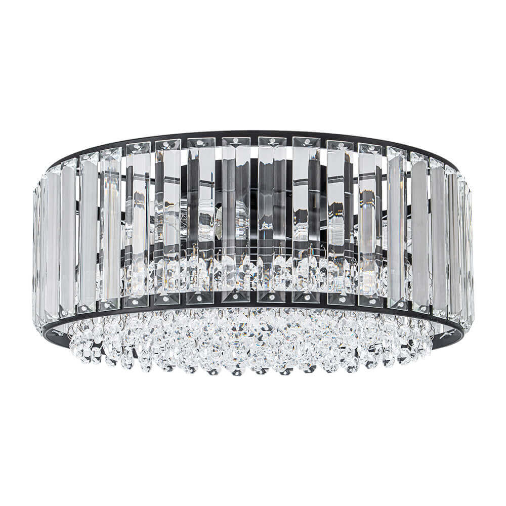 Candeeiro de teto redondo de cristal — cromado preto, 3 luzes reguláveis, montagem de encastrar de 14,2 cm