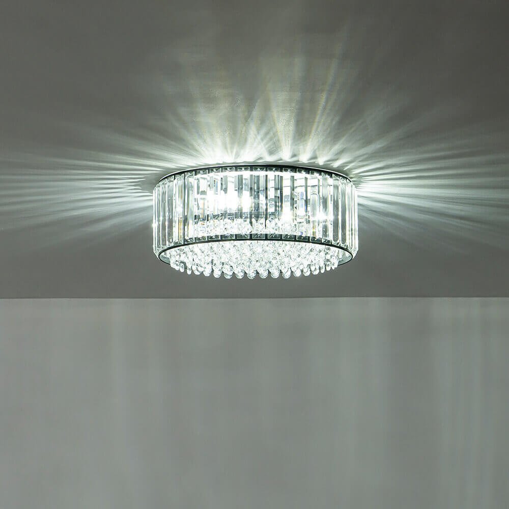 Candeeiro de teto redondo de cristal — cromado preto, 3 luzes reguláveis, montagem de encastrar de 14,2 cm