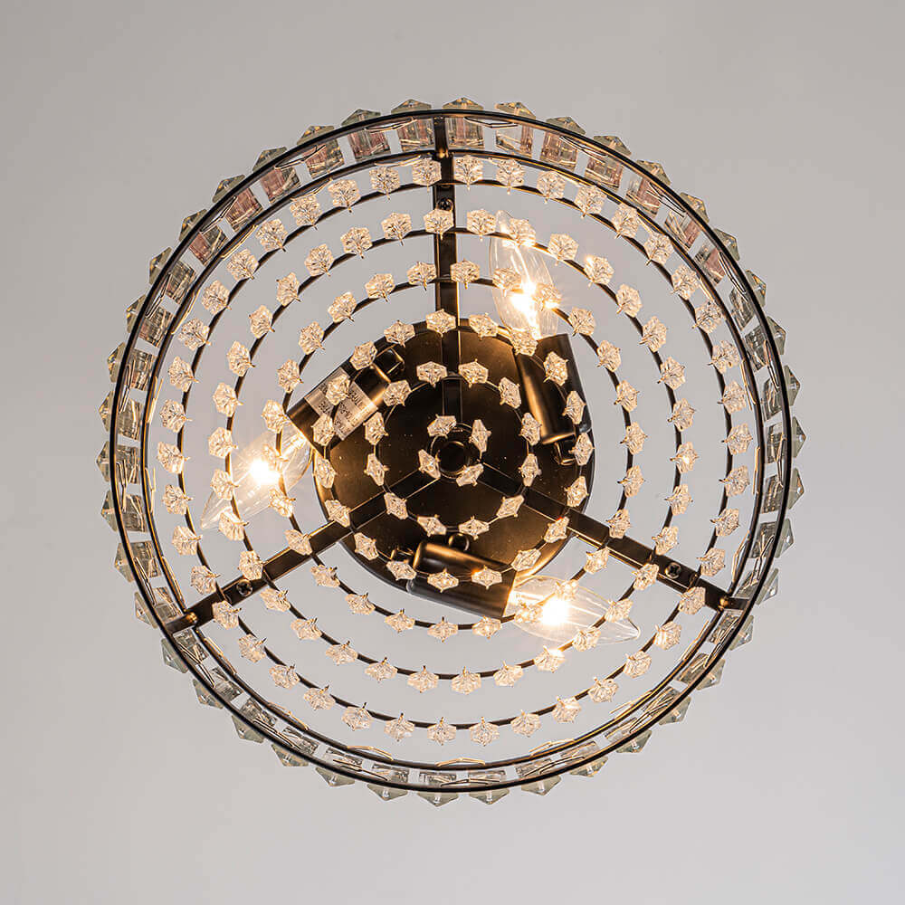 Candeeiro de teto redondo de cristal — cromado preto, 3 luzes reguláveis, montagem de encastrar de 14,2 cm
