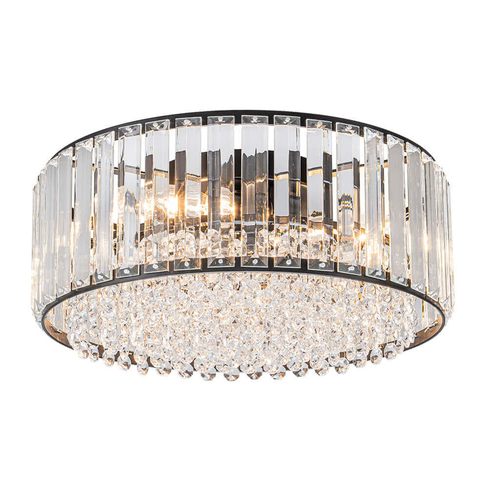 Candeeiro de teto redondo de cristal — cromado preto, 3 luzes reguláveis, montagem de encastrar de 14,2 cm