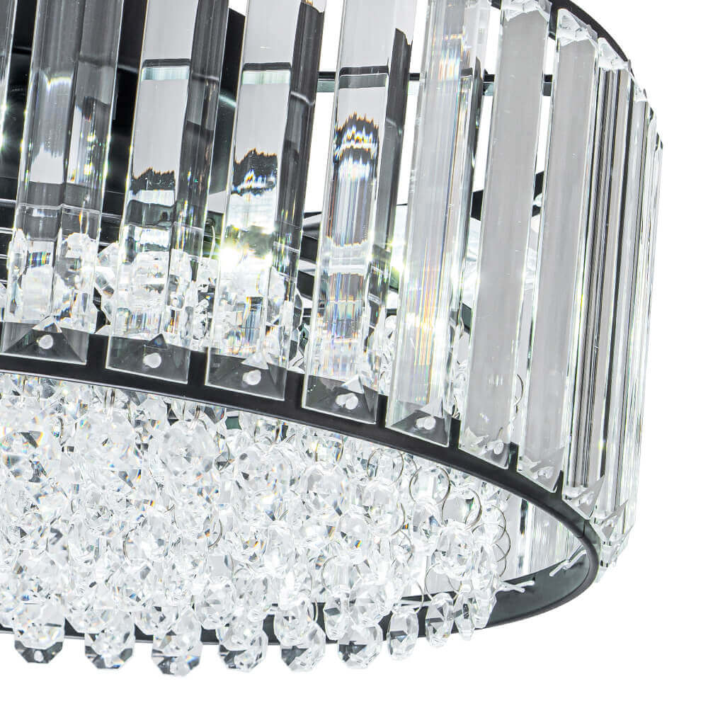 Candeeiro de teto redondo de cristal — cromado preto, 3 luzes reguláveis, montagem de encastrar de 14,2 cm