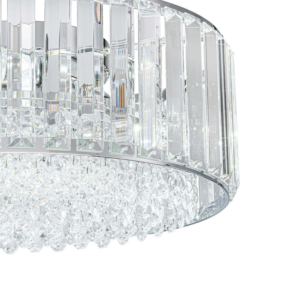 Candeeiro de teto redondo de cristal — cromado preto, 3 luzes reguláveis, montagem de encastrar de 14,2 cm