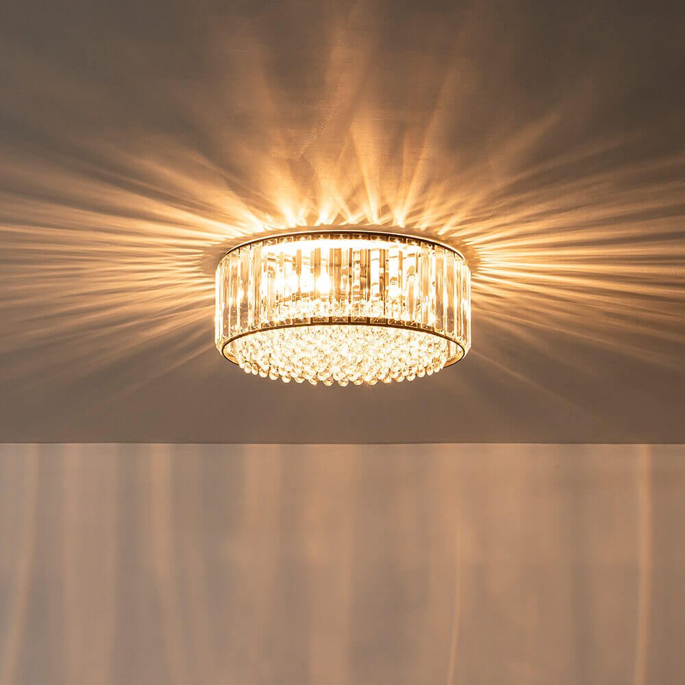 Candeeiro de teto redondo de cristal — cromado preto, 3 luzes reguláveis, montagem de encastrar de 14,2 cm