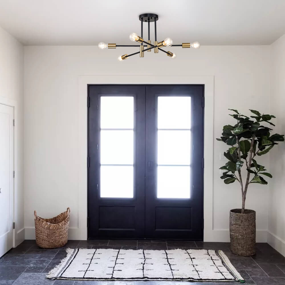 Sputnik 6 or 8 Light Ceiling Lamp — Black Metal, Retro Modern Dimmable
