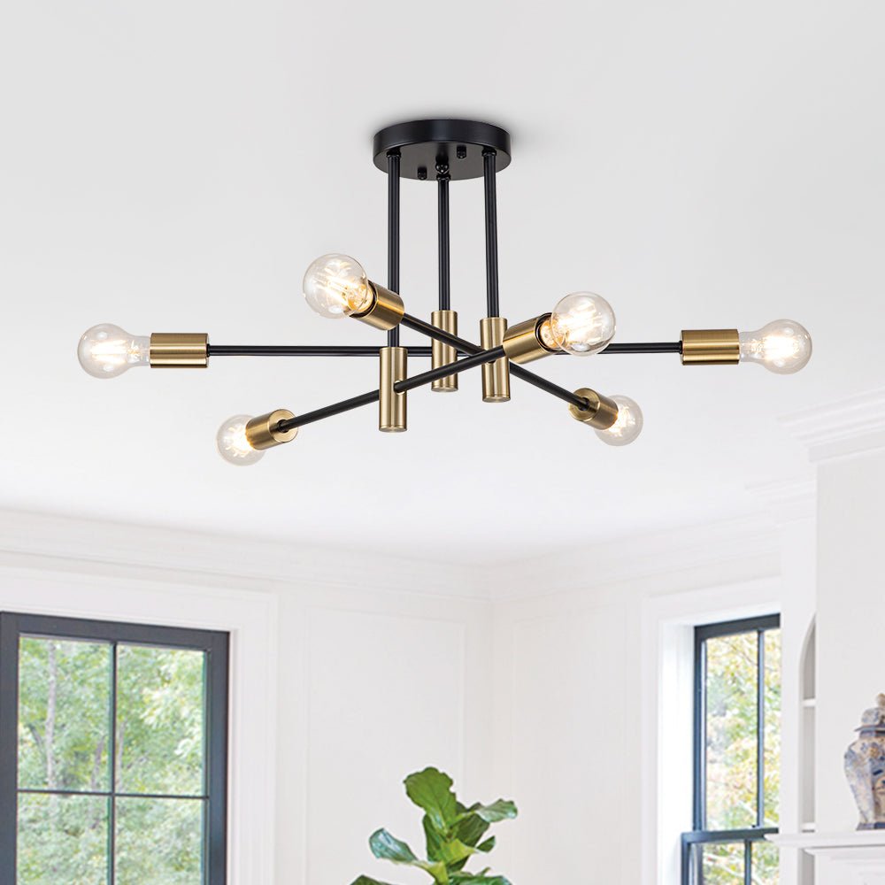 Sputnik 6 or 8 Light Ceiling Lamp — Black Metal, Retro Modern Dimmable