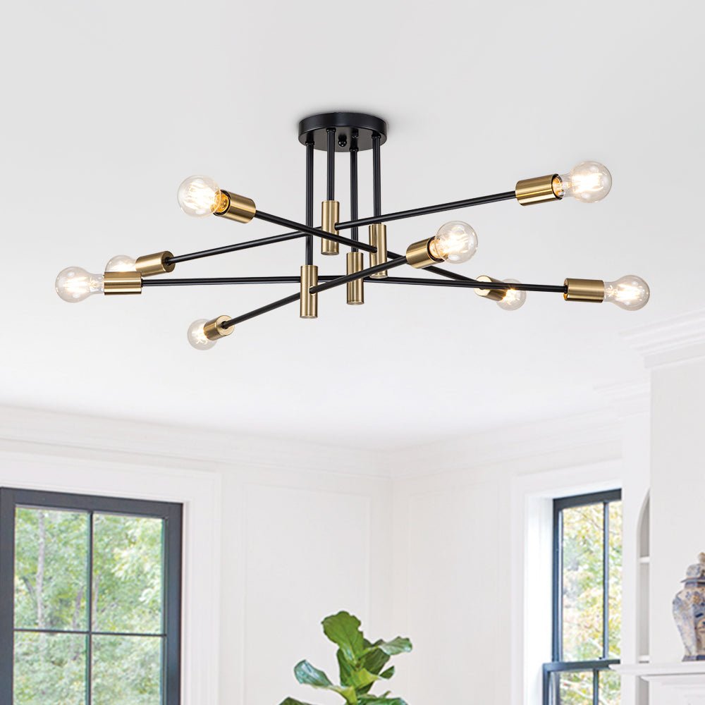 Sputnik 6 or 8 Light Ceiling Lamp — Black Metal, Retro Modern Dimmable